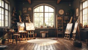 Ein kleines Künstleratelier, das die Codes der Vergangenheit würdigt